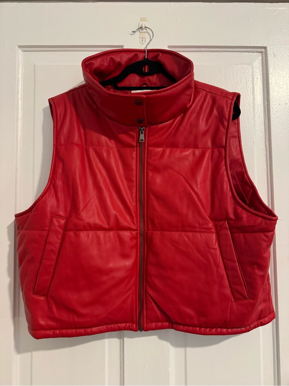 Anthropology Red Faux Leather Puffy Vest